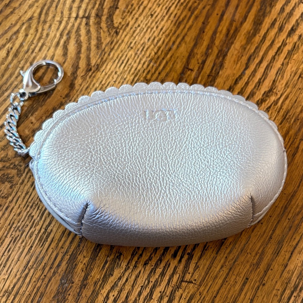 UGG Metallic Silver Clutch Wristlet Keychain Pouch